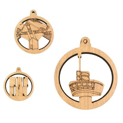 Kerstballen set van 3 - 8 cm - Lokaal Rotterdams hout