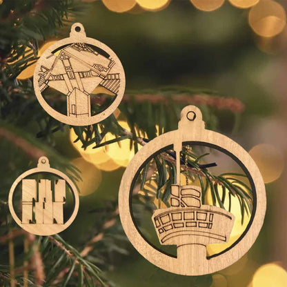 Kerstballen set van 3 - 8 cm - Lokaal Rotterdams hout